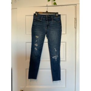 Abercrombie & Fitch Distressed Harper Ankle Cut Medium Dark Wash Jeans